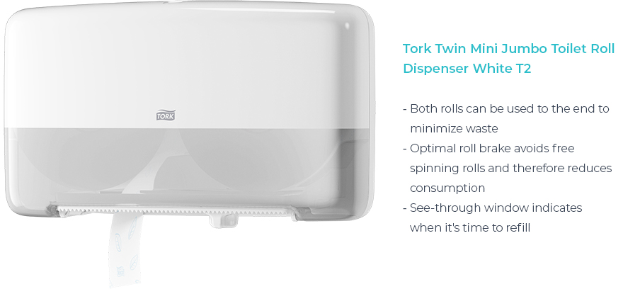 Tork Twin Mini Jumbo Toilet Roll Dispenser White T2 (555500)
