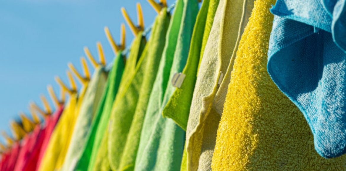 TA990A Microfibre cleaning cloths on a washing line.